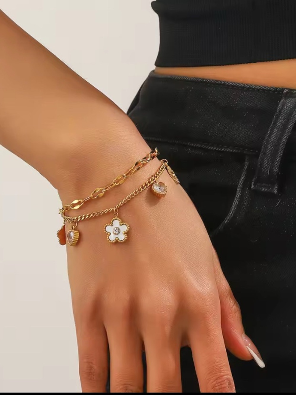 Women’s Gold-Tone Flower & Heart Charm Bracelet